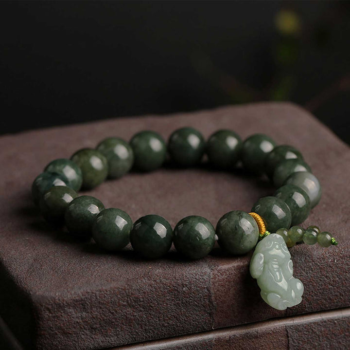 Green Jade Bracelet with Pixiu – Invite Wealth & Calming Energies