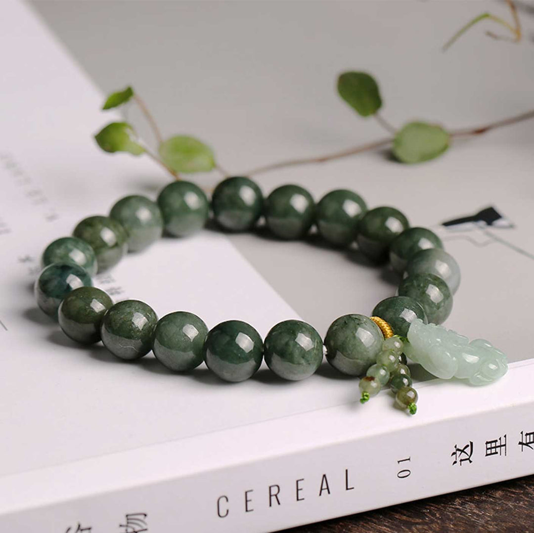 Green Jade Bracelet with Pixiu – Invite Wealth & Calming Energies