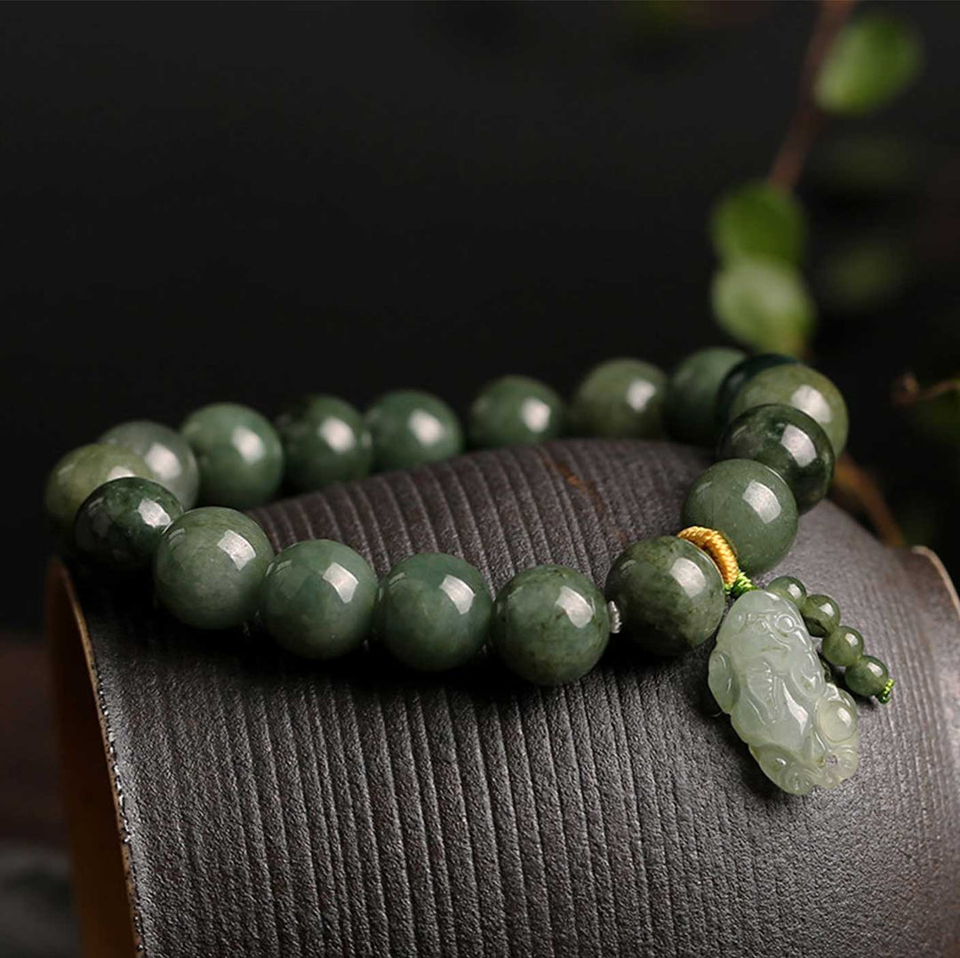 Green Jade Bracelet with Pixiu – Invite Wealth & Calming Energies