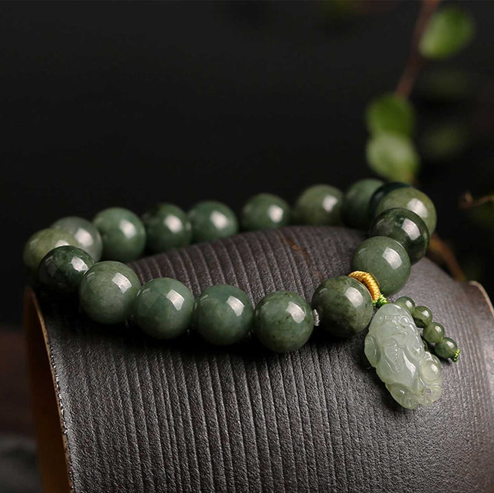 Green Jade Bracelet with Pixiu – Invite Wealth & Calming Energies