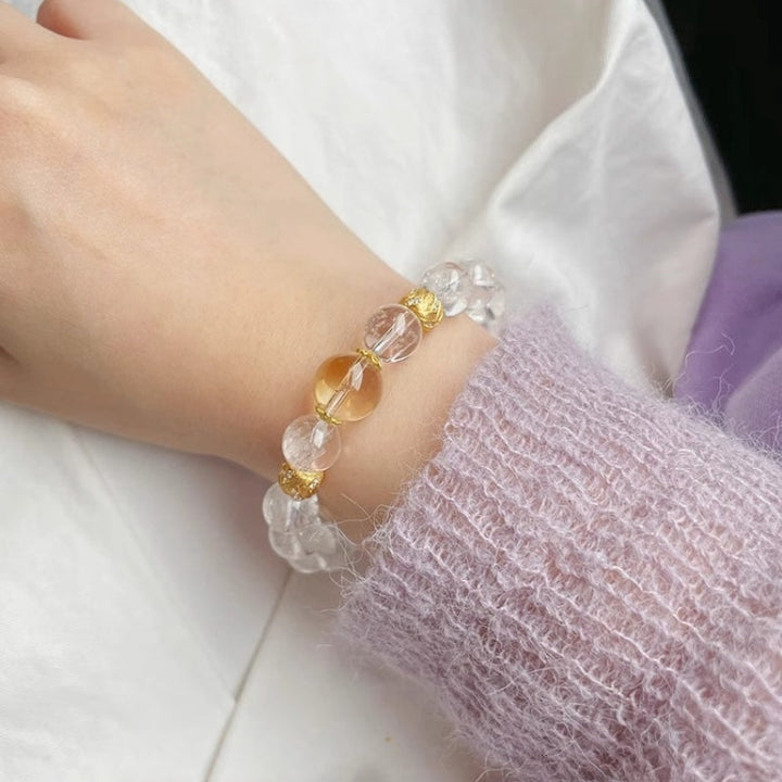 Clear Quartz Master Healer Bracelet with Citrine - Healing, Clarity & Balance