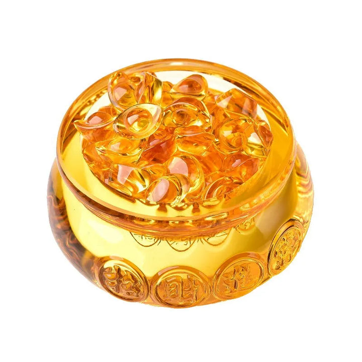 Feng Shui Golden Treasure Basin – Wealth Attraction Crystal Decor with Ingot