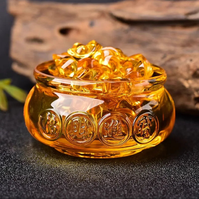 Feng Shui Golden Treasure Basin – Wealth Attraction Crystal Decor with Ingot