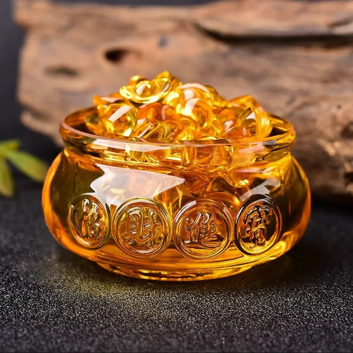 Feng Shui Golden Treasure Basin – Wealth Attraction Crystal Decor with Ingot