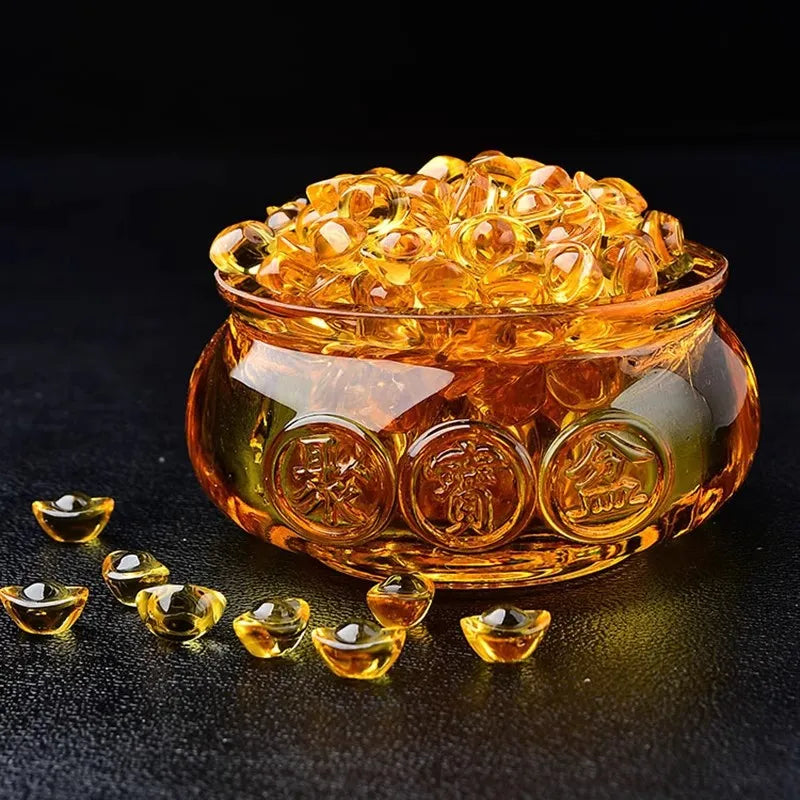 Feng Shui Golden Treasure Basin – Wealth Attraction Crystal Decor with Ingot