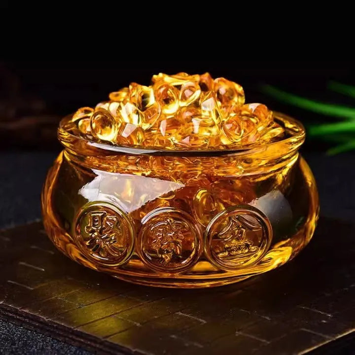 Feng Shui Golden Treasure Basin – Wealth Attraction Crystal Decor with Ingot