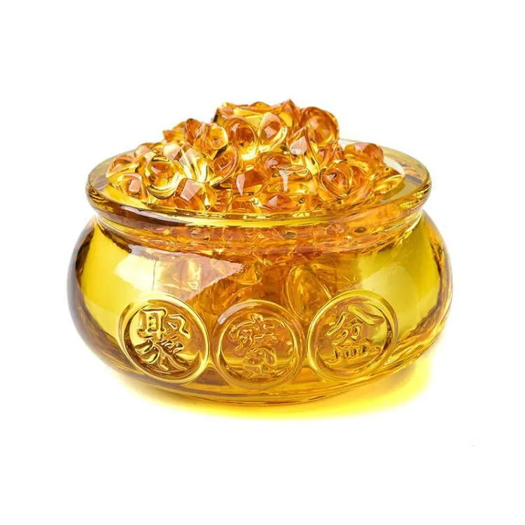 Feng Shui Golden Treasure Basin – Wealth Attraction Crystal Decor with Ingot