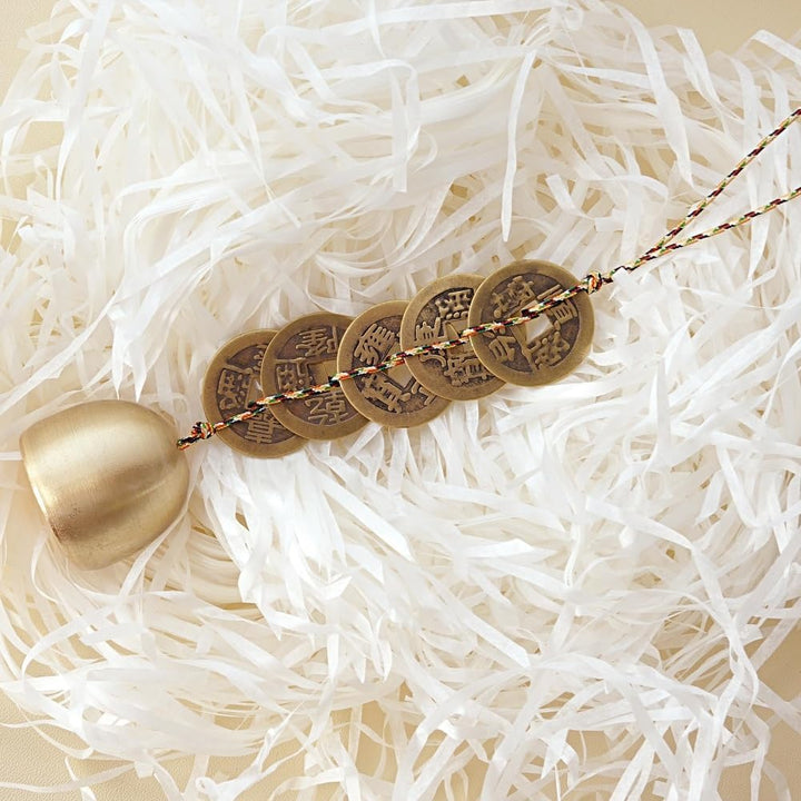 Good Luck Chinese Feng Shui Bell with 5 Coins – Wealth and Health Wind Chime