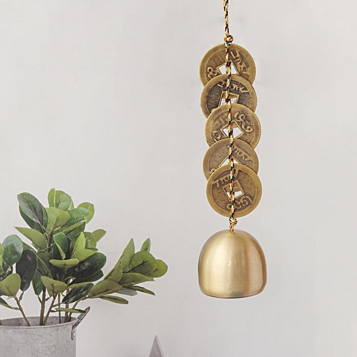 Good Luck Chinese Feng Shui Bell with 5 Coins – Wealth and Health Wind Chime