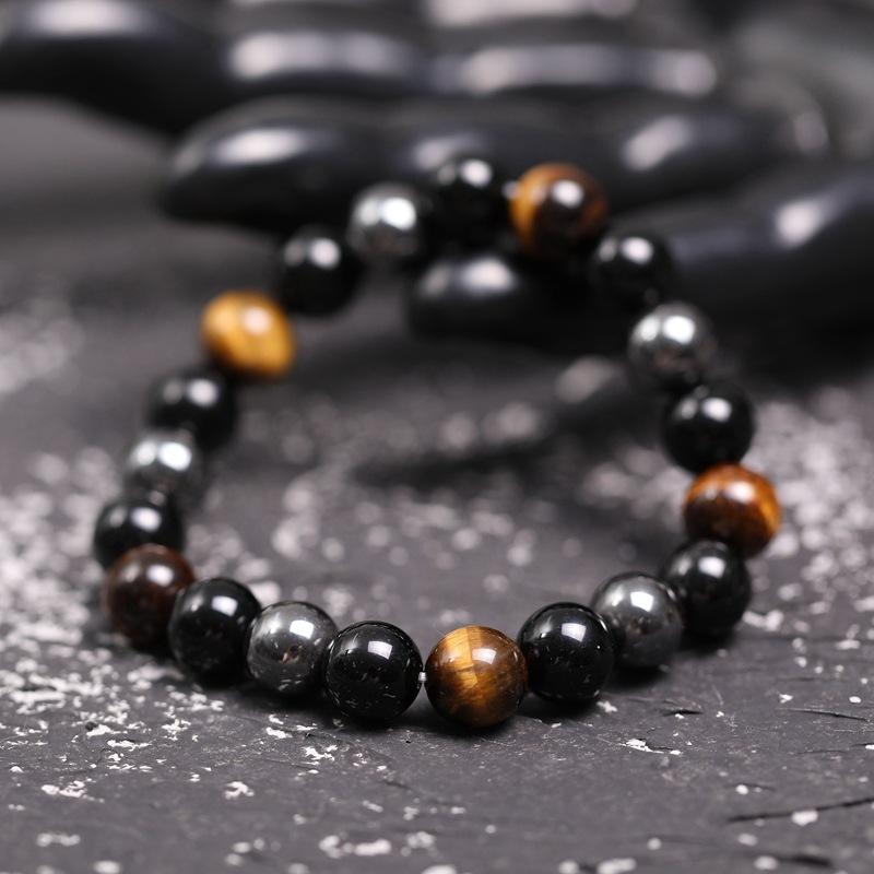 Triple Protection Bracelet – Tiger’s Eye, Obsidian, Hematite for Energy Shielding and Strength