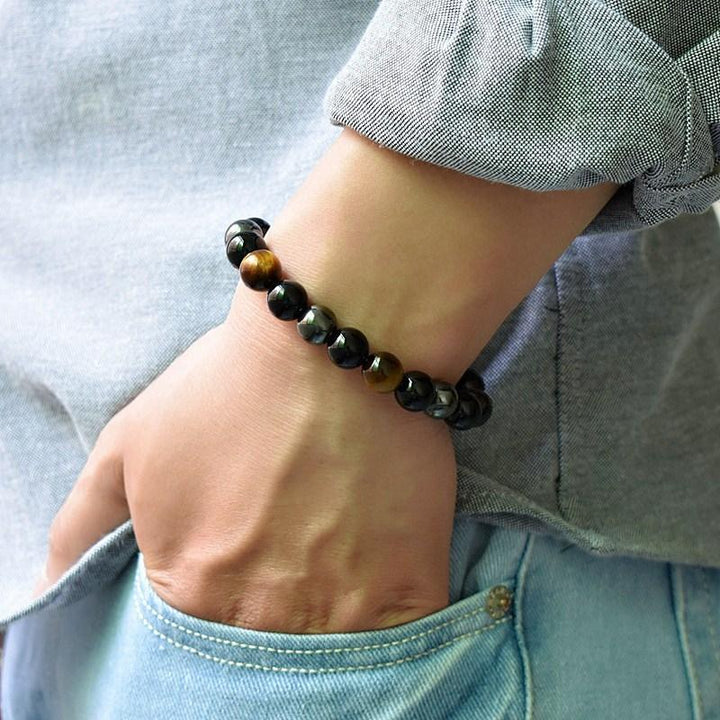 Triple Protection Bracelet – Tiger’s Eye, Obsidian, Hematite for Energy Shielding and Strength