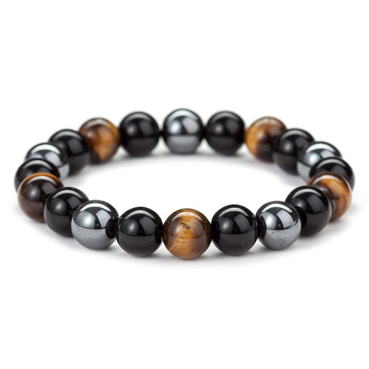 Triple Protection Bracelet – Tiger’s Eye, Obsidian, Hematite for Energy Shielding and Strength