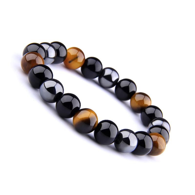 Triple Protection Bracelet – Tiger’s Eye, Obsidian, Hematite for Energy Shielding and Strength