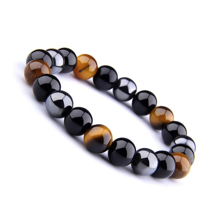 Triple Protection Bracelet – Tiger’s Eye, Obsidian, Hematite for Energy Shielding and Strength