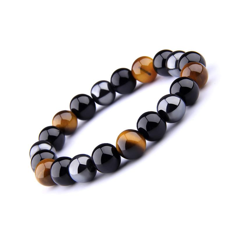 Triple Protection Bracelet – Tiger’s Eye, Obsidian, Hematite for Energy Shielding and Strength