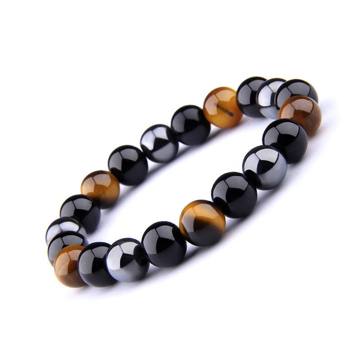 Triple Protection Bracelet – Tiger’s Eye, Obsidian, Hematite for Energy Shielding and Strength