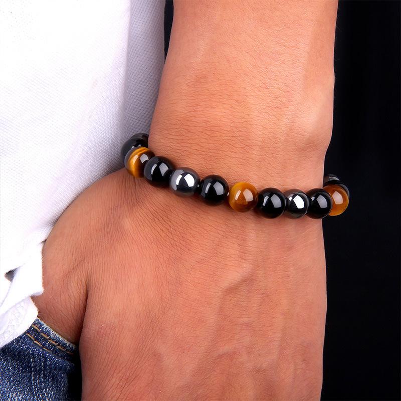 Triple Protection Bracelet – Tiger’s Eye, Obsidian, Hematite for Energy Shielding and Strength