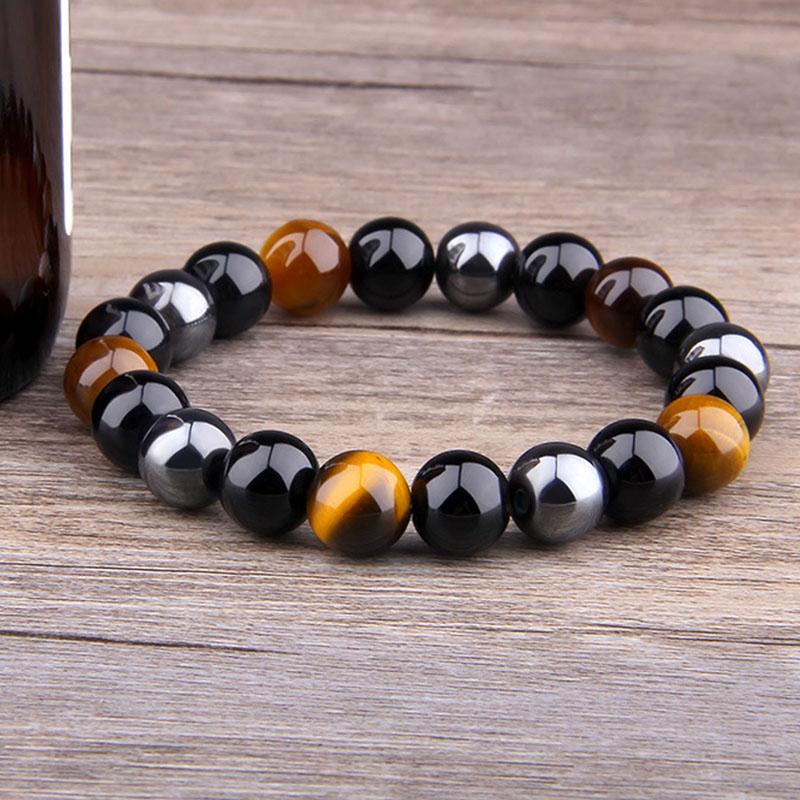 Triple Protection Bracelet – Tiger’s Eye, Obsidian, Hematite for Energy Shielding and Strength