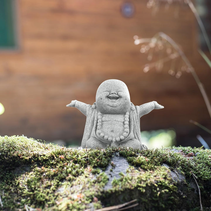 Laughing Buddha Sandstone Statue – Zen Monk Figurine for Wealth, Luck & Serenity