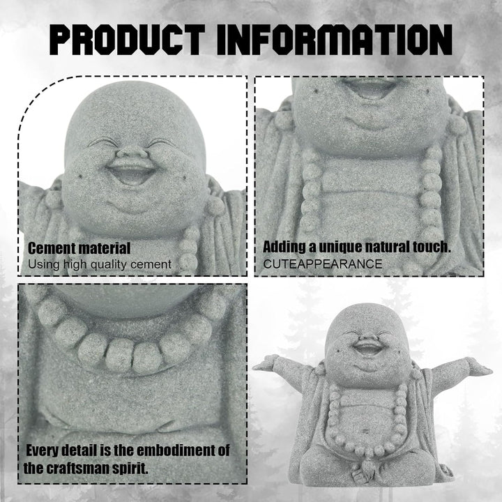 Laughing Buddha Sandstone Statue – Zen Monk Figurine for Wealth, Luck & Serenity