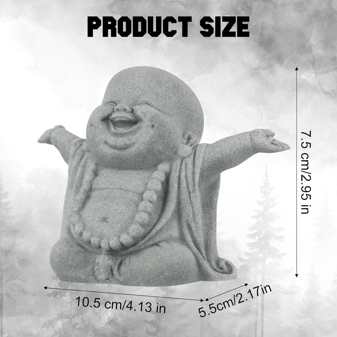 Laughing Buddha Sandstone Statue – Zen Monk Figurine for Wealth, Luck & Serenity