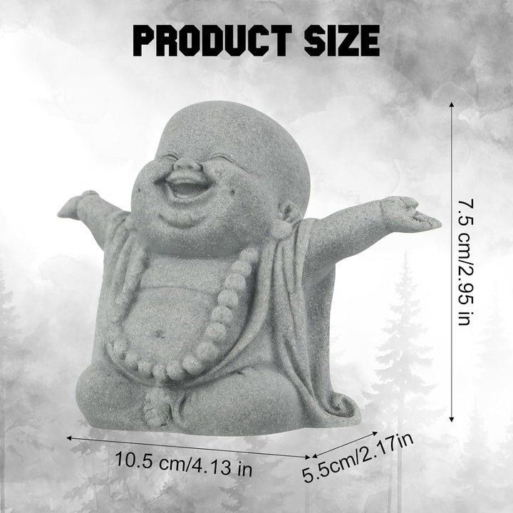 Laughing Buddha Sandstone Statue – Zen Monk Figurine for Wealth, Luck & Serenity