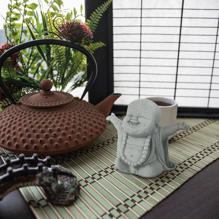 Laughing Buddha Sandstone Statue – Zen Monk Figurine for Wealth, Luck & Serenity