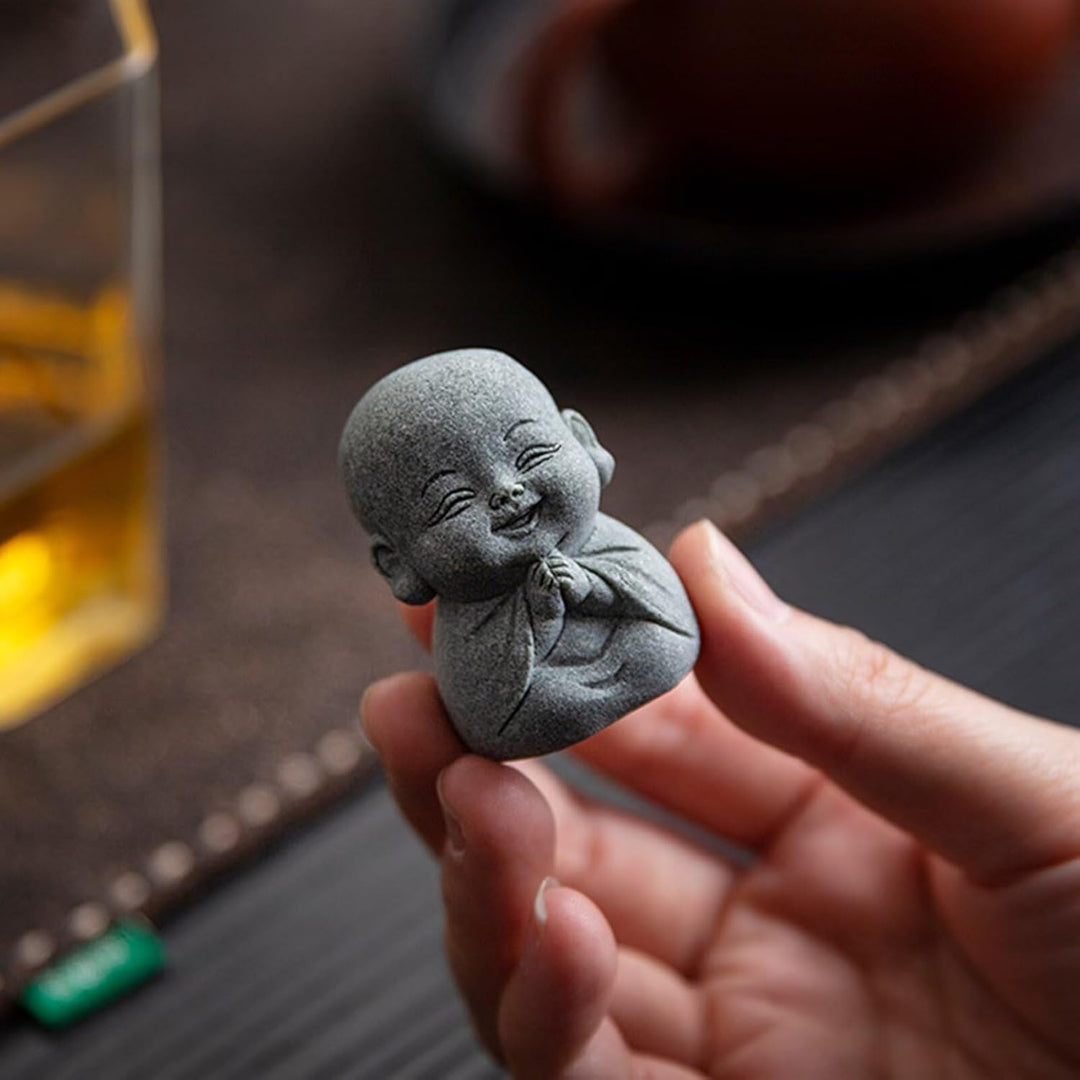 Laughing Buddha Statue Decor - 4Pcs Small Zen Monk for Wealth and Good Luck