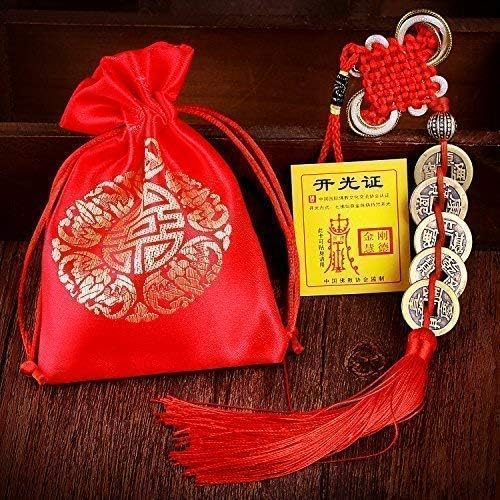 Lucky Five Emperor Coins with Red Chinese Knot – Feng Shui Coins for Wealth and Success
