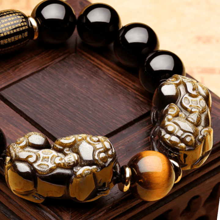 Natural Gold Obsidian Double Pixiu Bracelet – Double the Luck, Double the Wealth