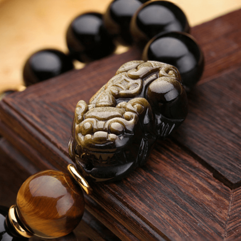 Natural Gold Obsidian Double Pixiu Bracelet – Double the Luck, Double the Wealth