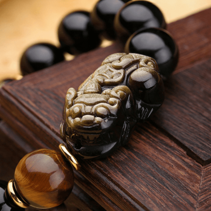 Natural Gold Obsidian Double Pixiu Bracelet – Double the Luck, Double the Wealth