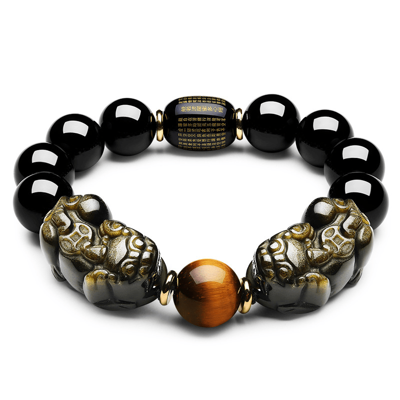 Natural Gold Obsidian Double Pixiu Bracelet – Double the Luck, Double the Wealth