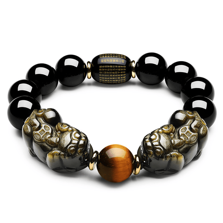 Natural Gold Obsidian Double Pixiu Bracelet – Double the Luck, Double the Wealth