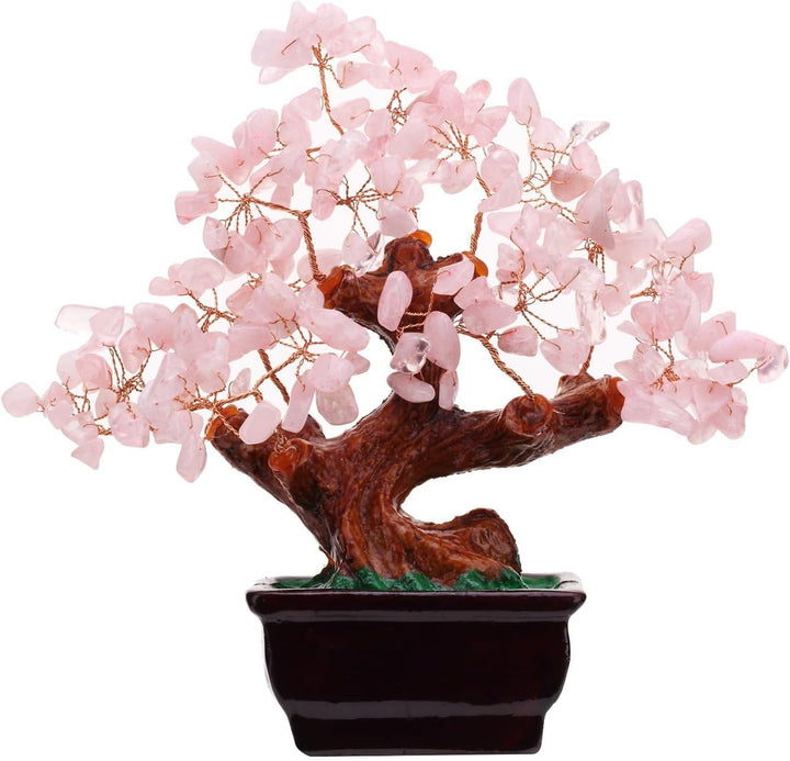 Natural Rose Pink Quartz Crystal Money Tree – Wealth and Luck Bonsai Style Decoration