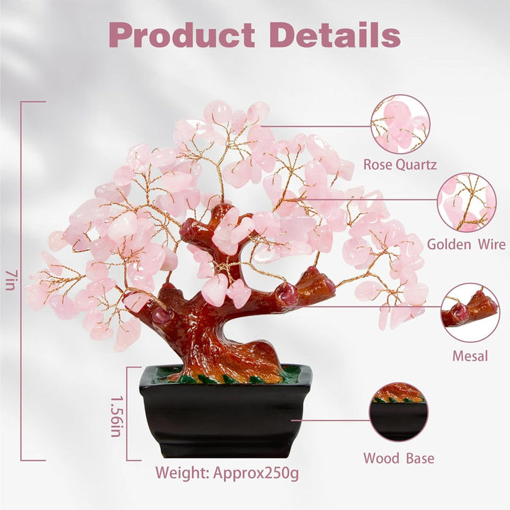 Natural Rose Pink Quartz Crystal Money Tree – Wealth and Luck Bonsai Style Decoration