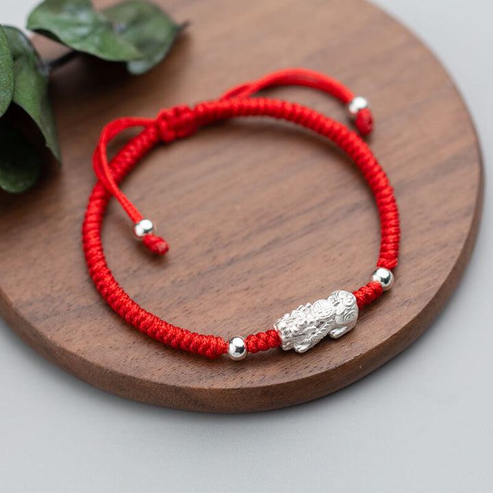 Red String Silver Pixiu Bracelet – Attract Windfall Luck & Open Wealth Paths