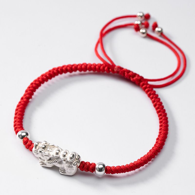 Red String Silver Pixiu Bracelet – Attract Windfall Luck & Open Wealth Paths