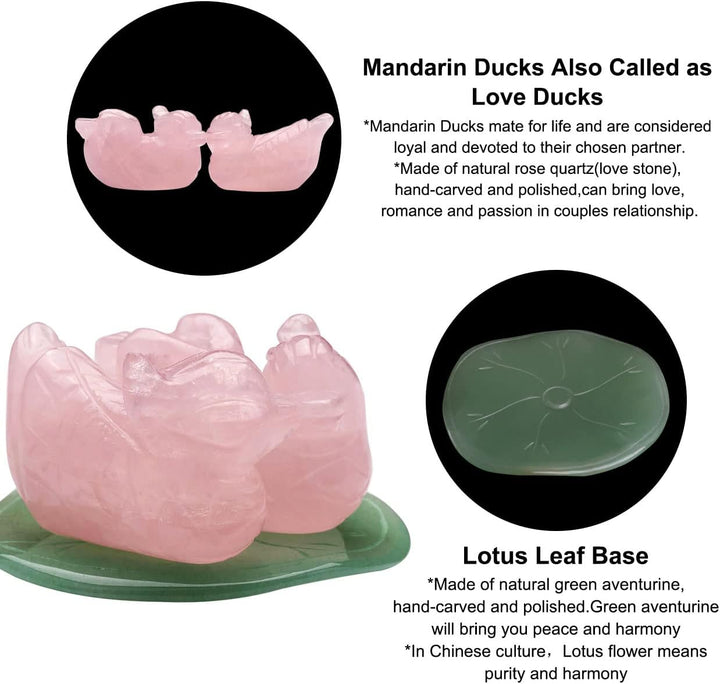 Rose Quartz Mandarin Ducks on Jade Lotus Leaf – For Love, Romance & Harmony