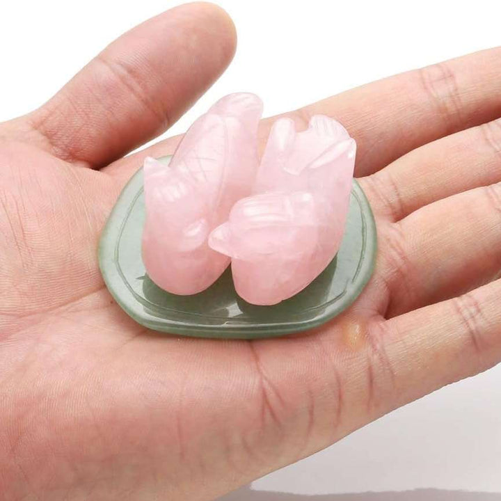 Rose Quartz Mandarin Ducks on Jade Lotus Leaf – For Love, Romance & Harmony