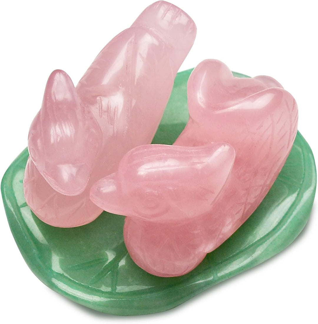 Rose Quartz Mandarin Ducks on Jade Lotus Leaf – For Love, Romance & Harmony