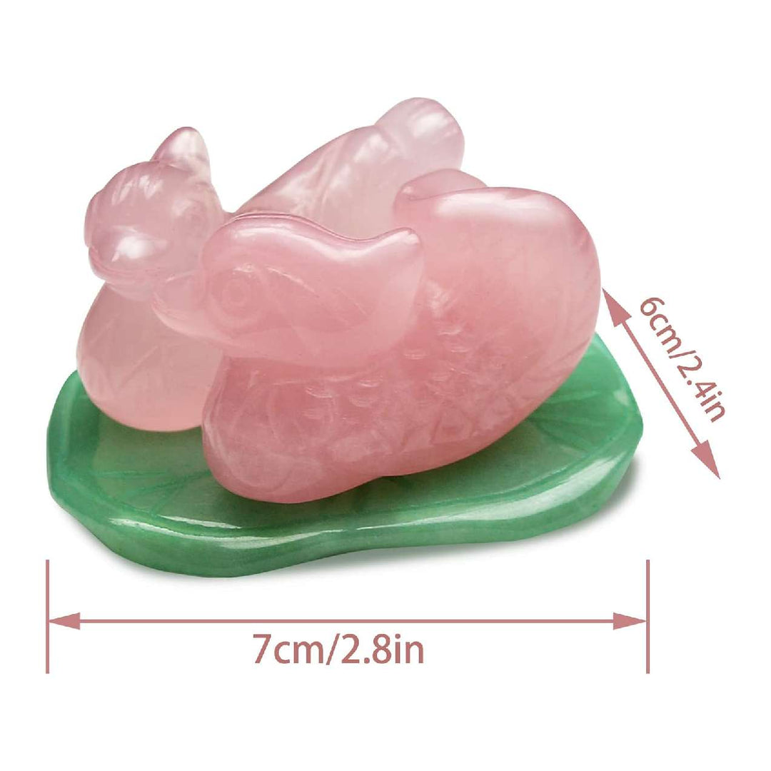 Rose Quartz Mandarin Ducks on Jade Lotus Leaf – For Love, Romance & Harmony