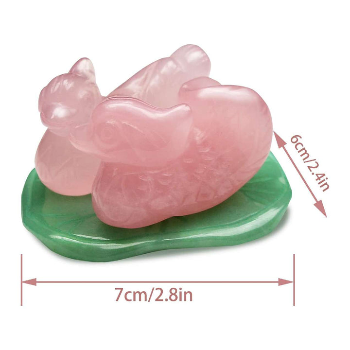Rose Quartz Mandarin Ducks on Jade Lotus Leaf – For Love, Romance & Harmony