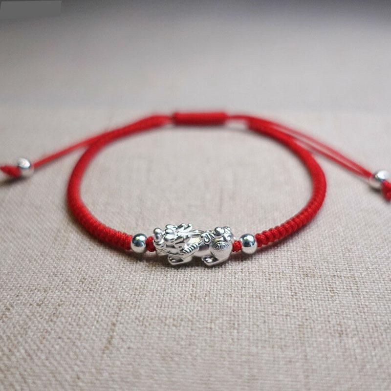 Red String Silver Pixiu Bracelet – Attract Windfall Luck & Open Wealth Paths