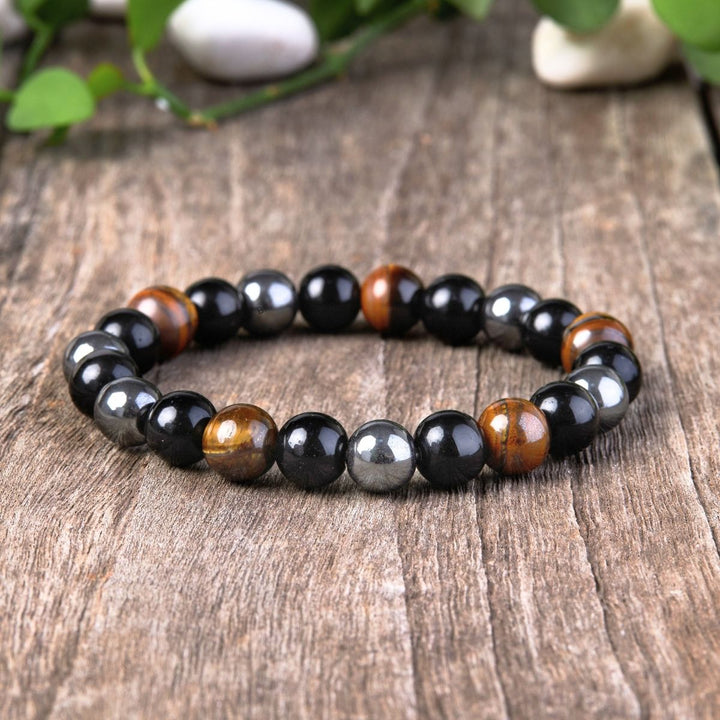 Triple Protection Bracelet – Tiger’s Eye, Obsidian, Hematite for Energy Shielding and Strength