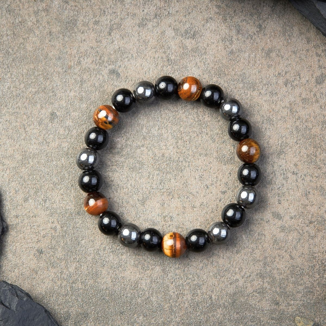 Triple Protection Bracelet – Tiger’s Eye, Obsidian, Hematite for Energy Shielding and Strength