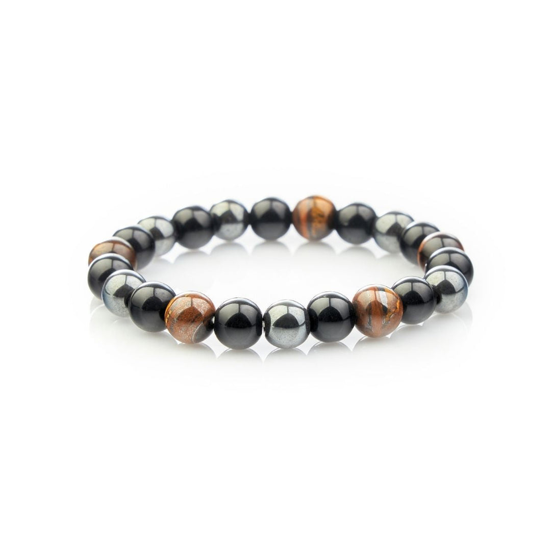 Triple Protection Bracelet – Tiger’s Eye, Obsidian, Hematite for Energy Shielding and Strength