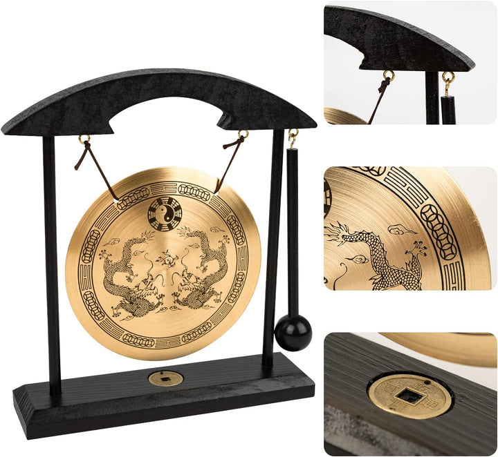 Zen Art Brass Feng Shui Desktop Gong – Harmonious Sound Decor for Home & Office