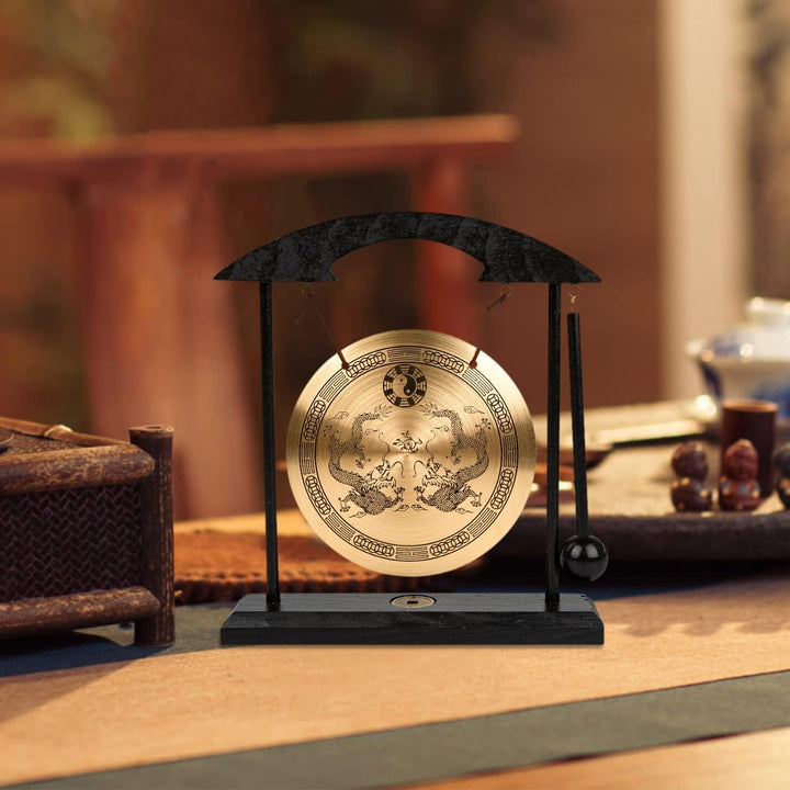 Zen Art Brass Feng Shui Desktop Gong – Harmonious Sound Decor for Home & Office