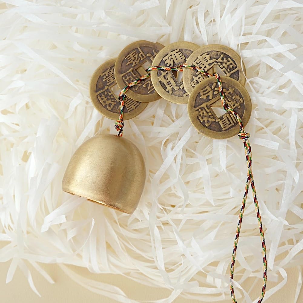 Good Luck Chinese Feng Shui Bell with 5 Coins – Wealth and Health Wind Chime